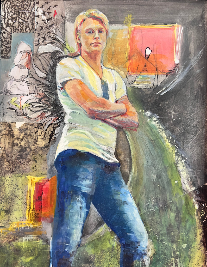 Portal. Acrylic, watercolor, graphite, and collage on paper, 18x14in