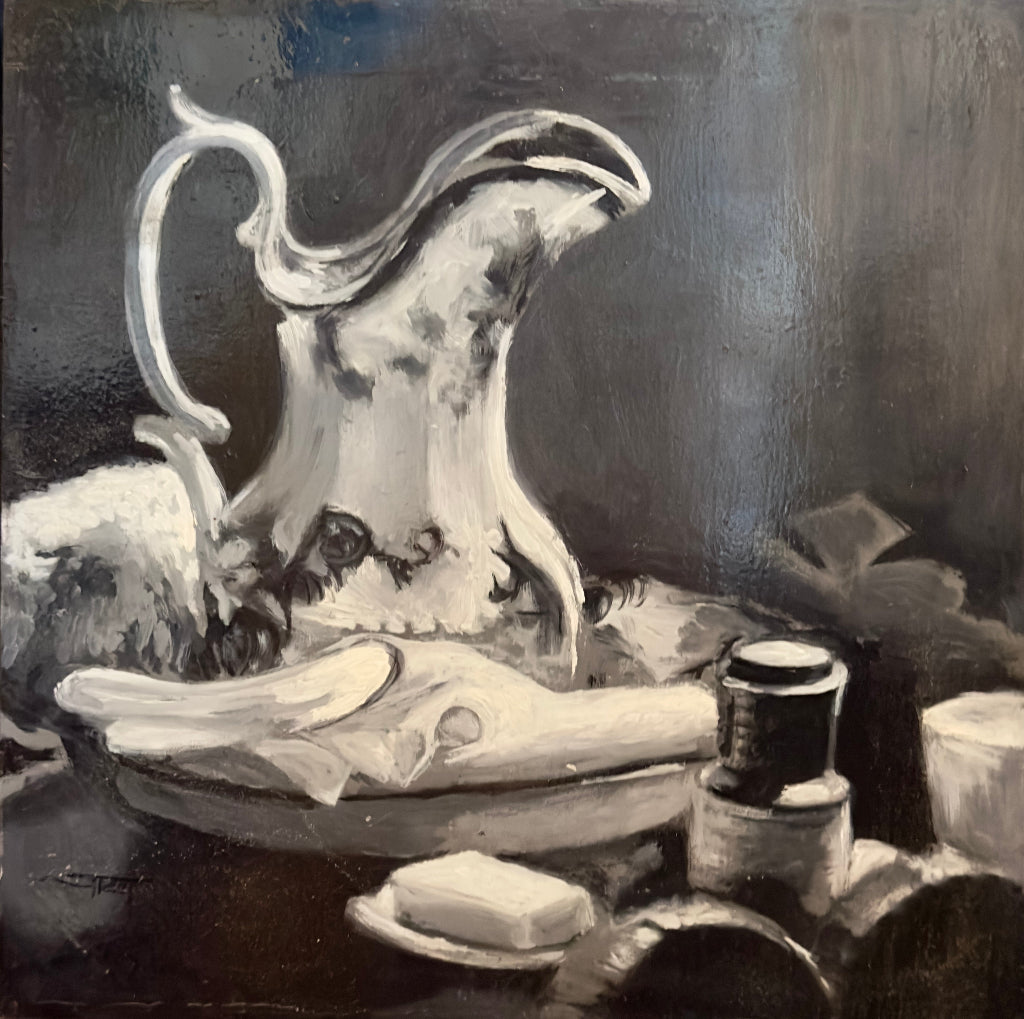 Still Life in Black & White, oil on panel, 11x11 in