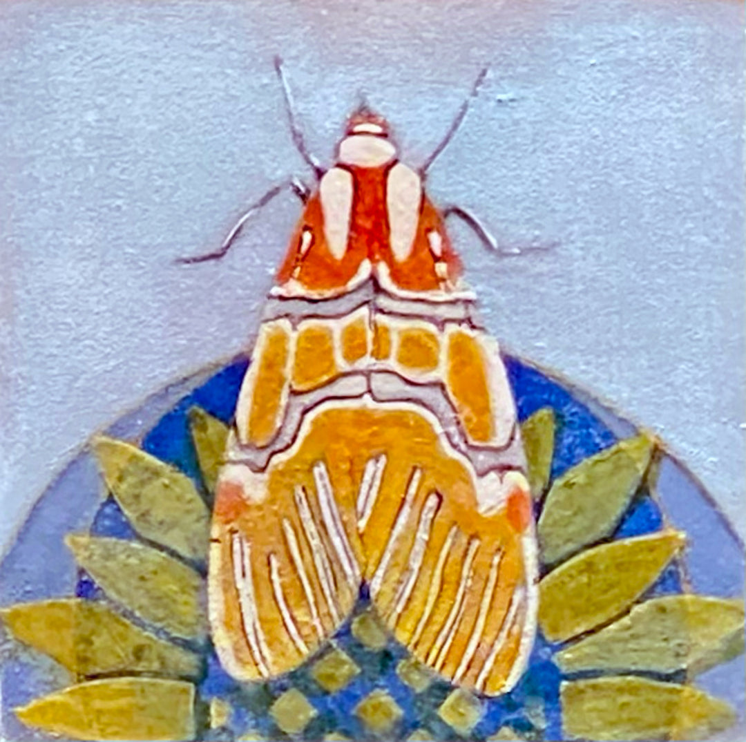 Moth 5, 4 x 4 in, Oil, Pastel, Enamel, Ink on Panel