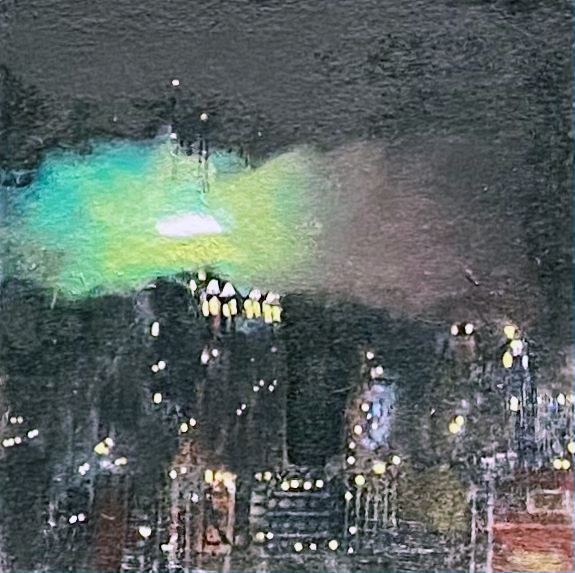 Skyline 15 5 x 5, Oil, Pastel, Enamel, Ink on Panel
