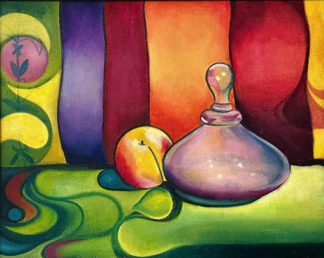 Still Life with Purple Bottle, 16 x 20 in, oil on canvas