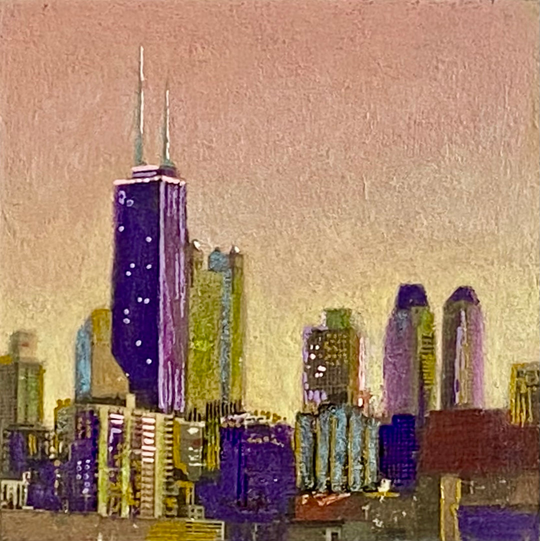 Skyline 18, 5 x 5, Oil, Pastel, Enamel, Ink on Panel