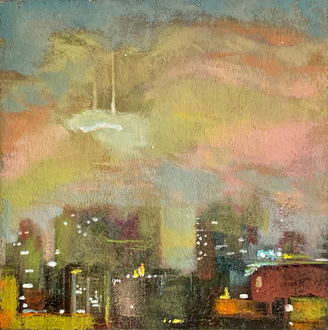 Skyline 10, 5 x 5, Oil, Pastel, Enamel, Ink on Panel
