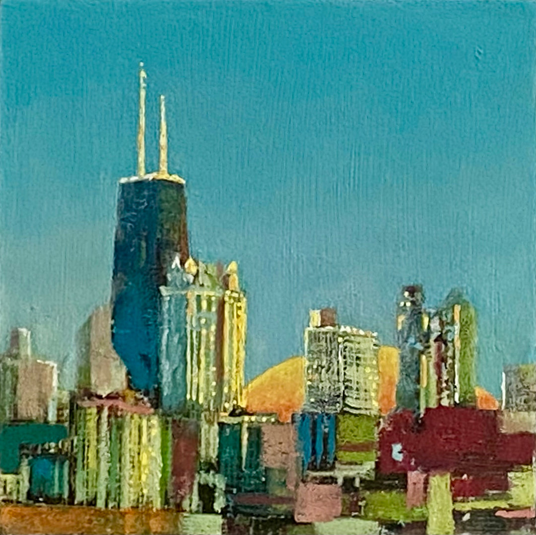 Skyline 11, 5 x 5, Oil, Pastel, Enamel, Ink on Panel