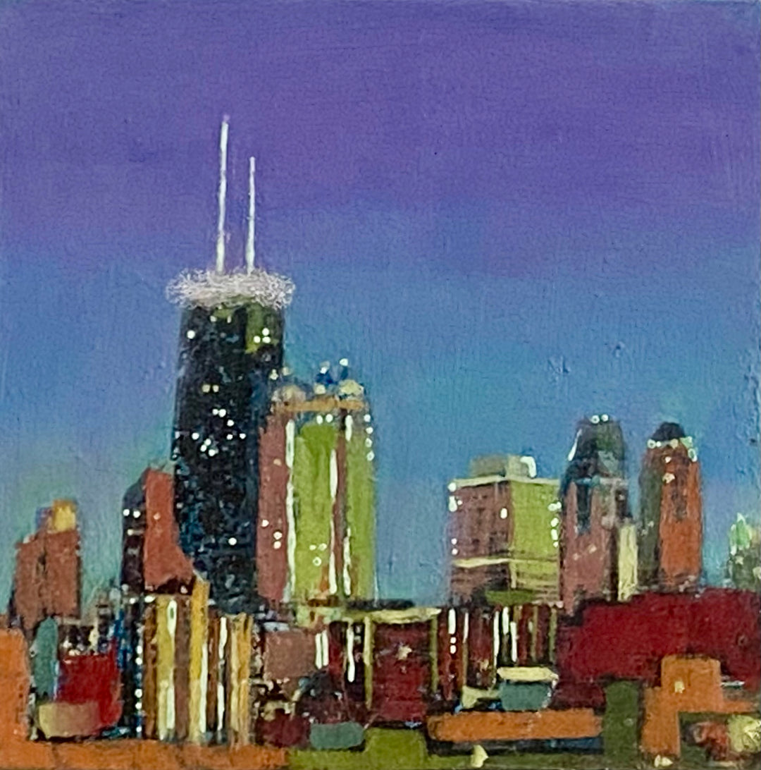 Skyline 14 5 x 5, Oil, Pastel, Enamel, Ink on Panel