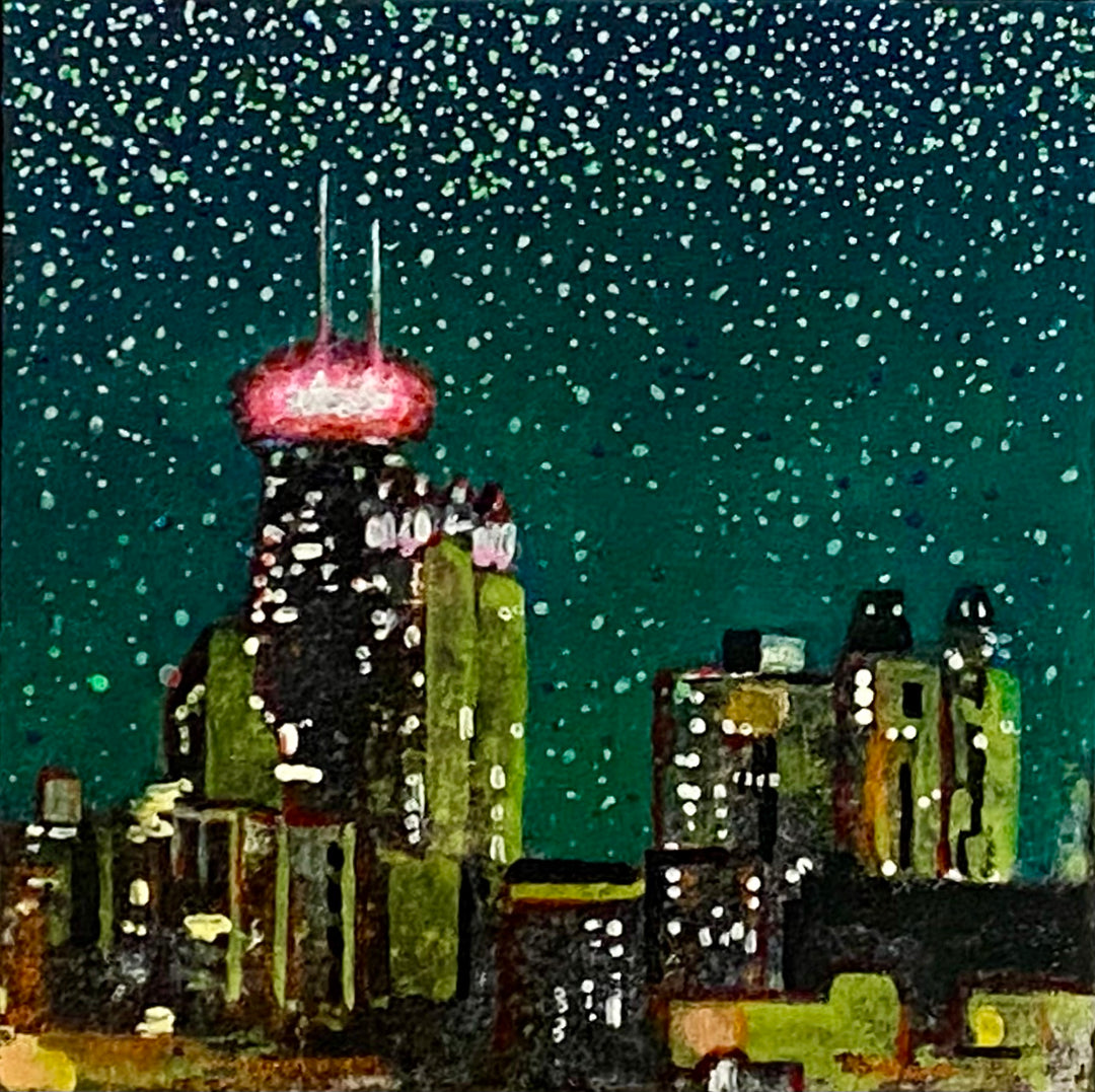 Skyline 1, 5 x 5, Oil, Pastel, Enamel, Ink on Panel