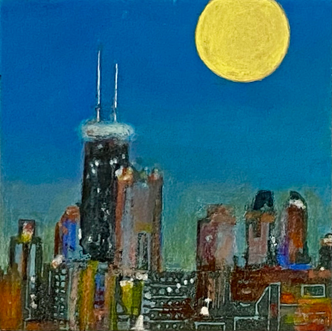 Skyline 16 5 x 5, Oil, Pastel, Enamel, Ink on Panel