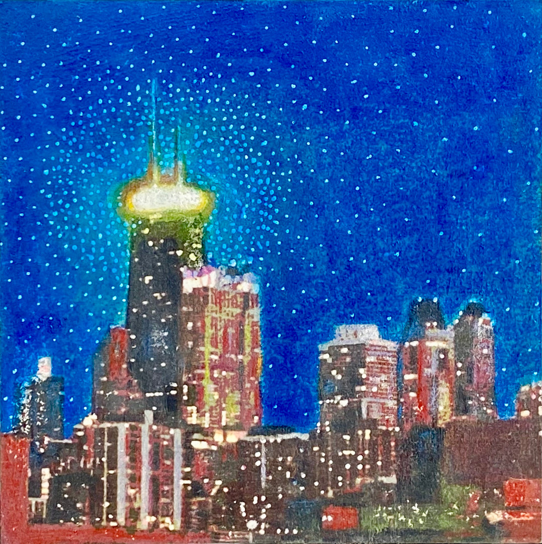 Skyline 17, 5 x 5, Oil, Pastel, Enamel, Ink on Panel