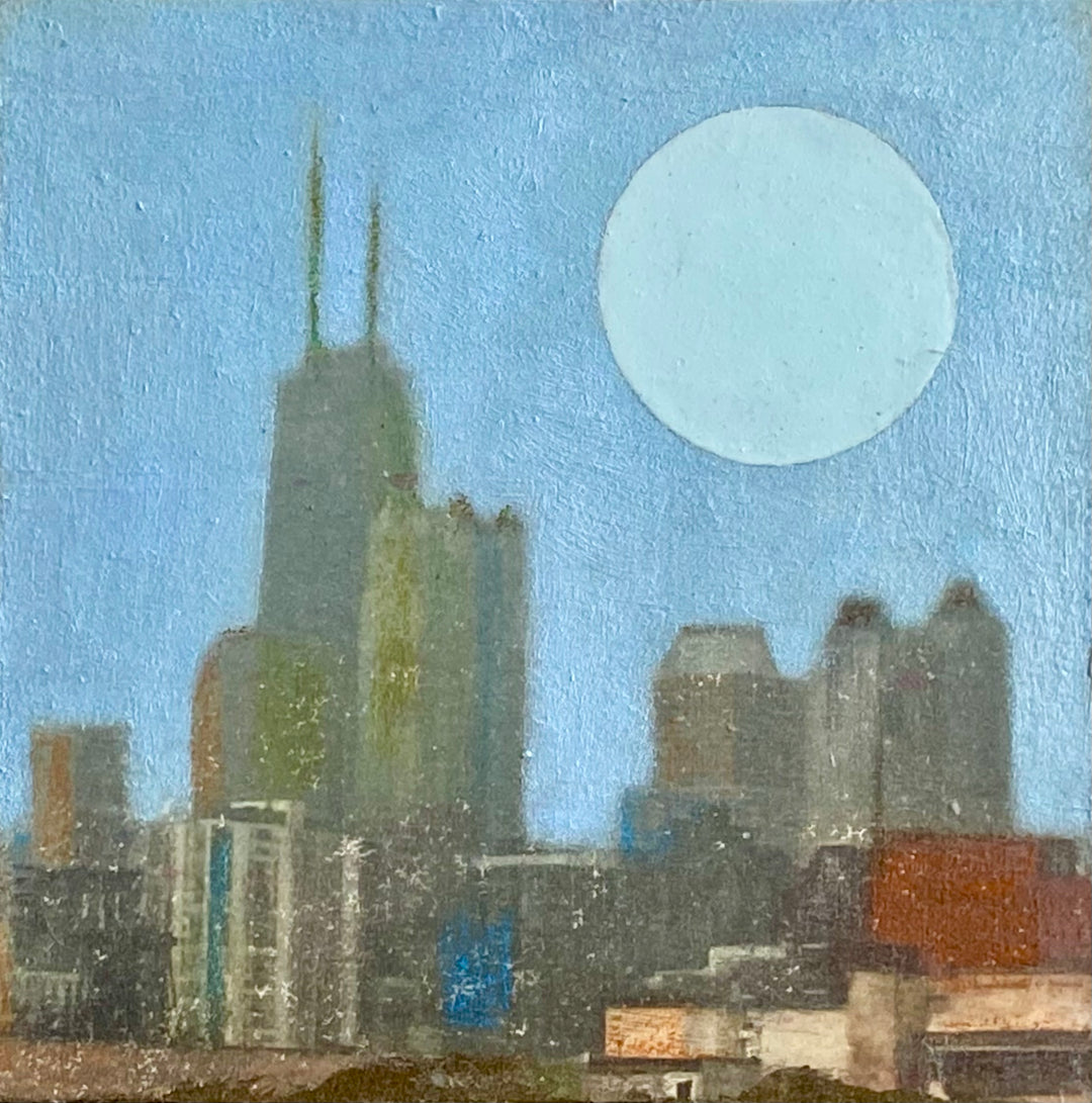 Skyline 19, 5 x 5, Oil, Pastel, Enamel, Ink on Panel