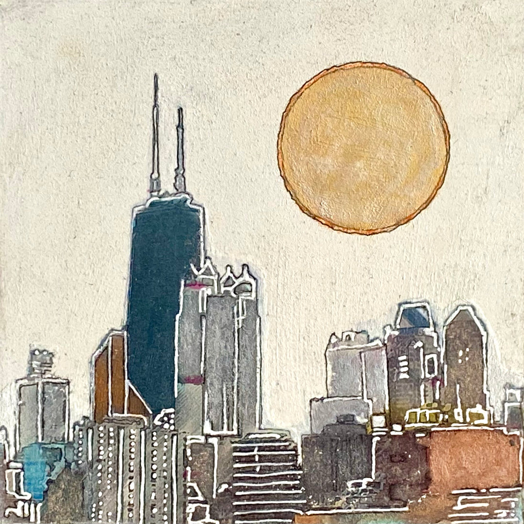 Skyline 20, 5 x 5, Oil, Pastel, Enamel, Ink on Panel