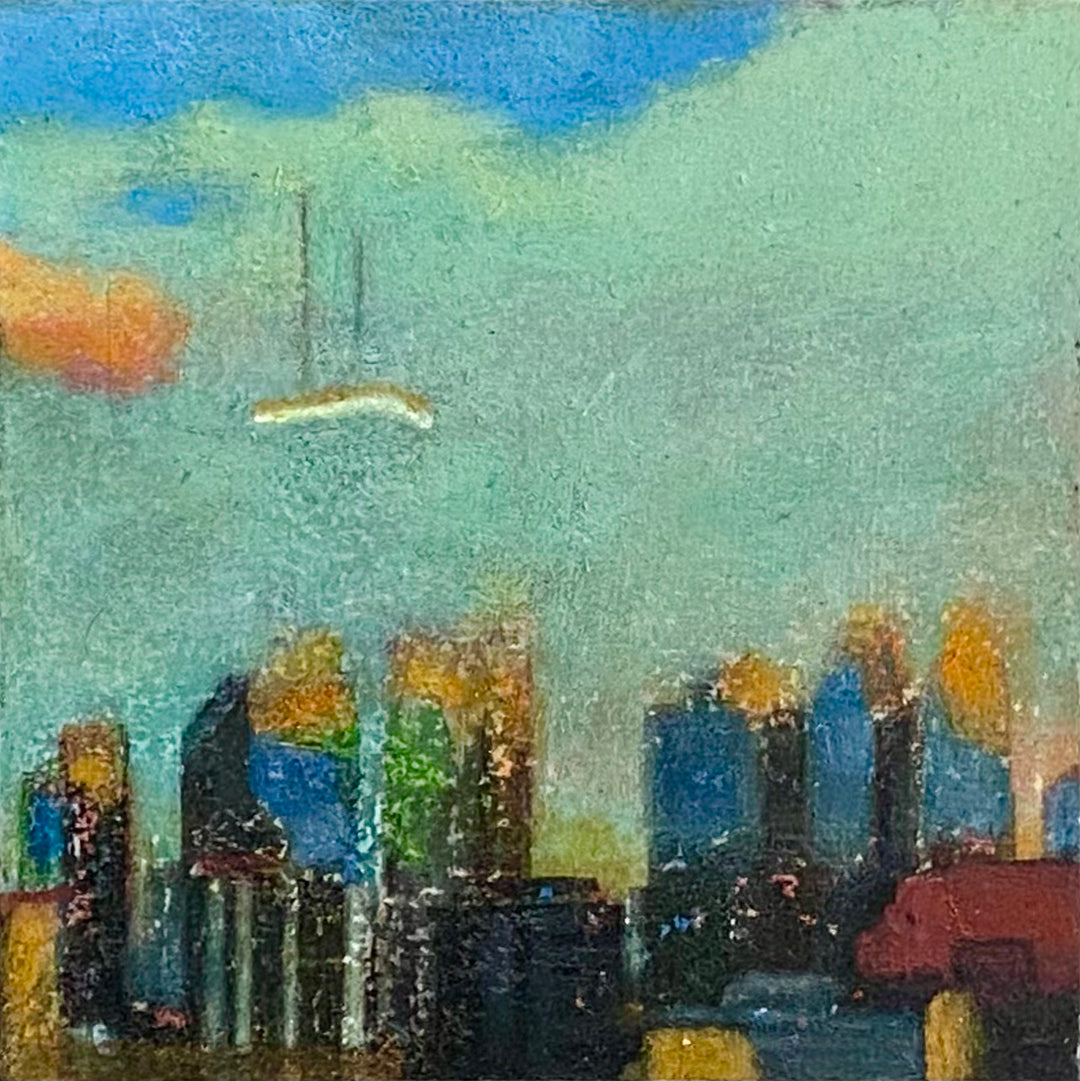 Skyline 3, 5 x 5, Oil, Pastel, Enamel, Ink on Panel