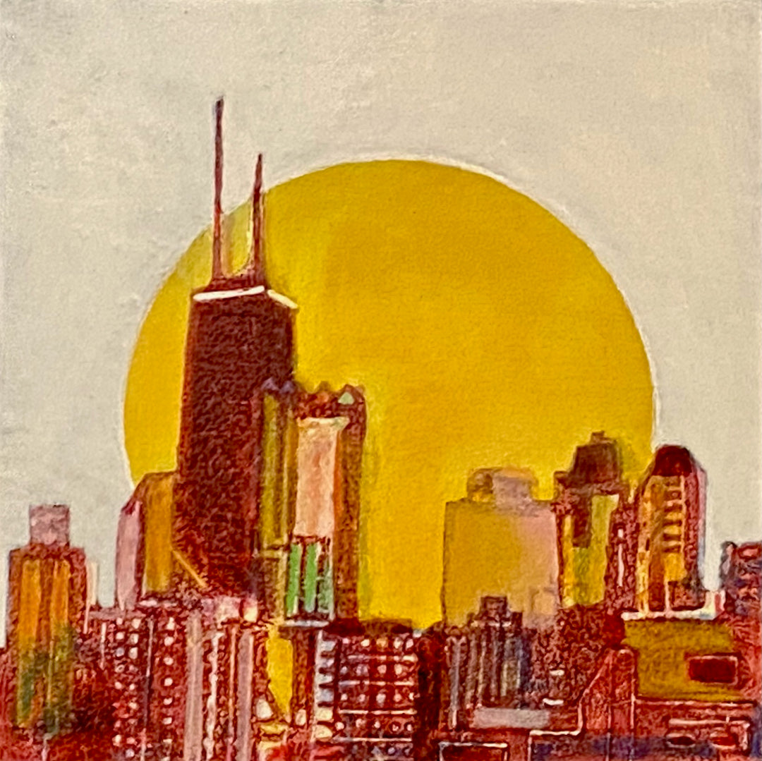 Skyline 4, 5 x 5, Oil, Pastel, Enamel, Ink on Panel
