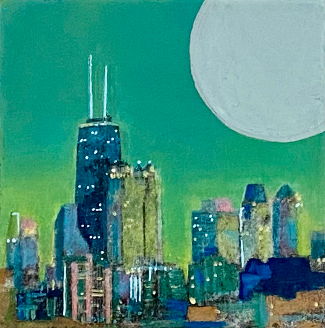 Skyline 6, 5 x 5, Oil, Pastel, Enamel, Ink on Panel