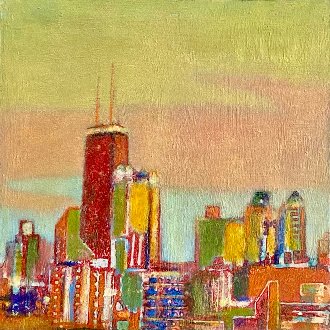 Skyline 8, 5 x 5, Oil, Pastel, Enamel, Ink on Panel