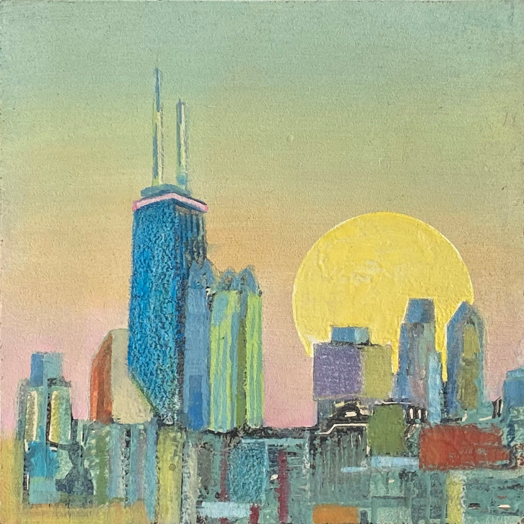 Skyline 9, 5 x 5, Oil, Pastel, Enamel, Ink on Panel