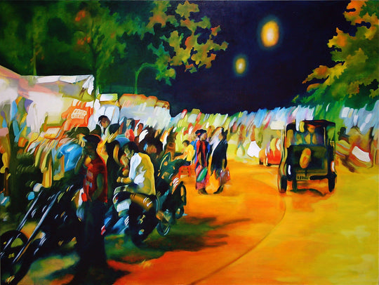 Night Market (Bangkok, Thailand), 48 x 60 in, Oil on Canvas - SOLD