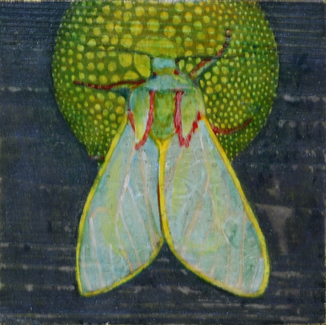 Moth 1, 4 x 4 in, Oil, Pastel, Enamel, Ink on Panel